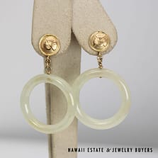 Ming's Pale Green Jade Donut Dangle 14K Yellow Gold Earrings