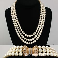 107.2g 14KYG Triple Strand 7-7.5mm Cultured Pearl Necklace 19, 20, 21 Inch
