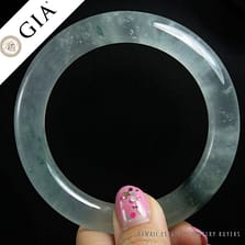 GIA VINTAGE GRADE A JADEITE JADE TRANSLUCENT MOTTLED GREEN BANGLE BRACELET 11MM