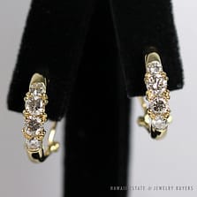 1.32CTW DIAMOND 18K YELLOW GOLD OMEGA BACK POST EARRINGS D STUD EARRINGS