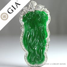 22.8g 18KWG TYPE A IMPERIAL JADE BUDDAH HAND CARVING w/2.50ctw DIAMOND PENDANT MEASURES 58x28mm (1395-01)