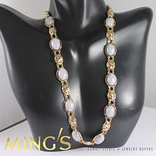 MING'S HAWAII RARE LAVENDER JADE CABOCHON LINK 14K YELLOW GOLD NECKLACE 16"
