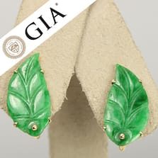 Green Jade Leaf 14K Yellow Gold Screwback Earrings
