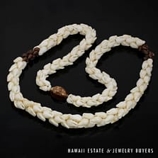 Ni'ihau Shell Lei: Single Strand Pikake Alilea and Pohole 43 inches #2679-03