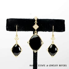 Maui Diver's Hawaii Black Coral Diamond 14k Yellow Gold Earring & Pendant Set