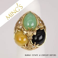 Ming's Nest Multi-Color 8.8g 14K Yellow Gold Jade Ring Size 5.5