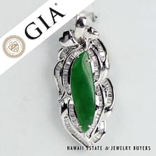 GIA Green Jade Marquise Cab 3ctw Baguette Diamond 7.1g 18KWG Pendant