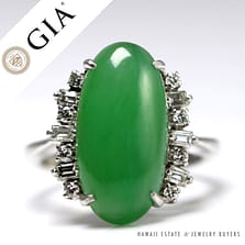 GIA NATURAL A JADE GREEN TRANSLUCENT CABOCHON 0.36CTW DIAMOND PLATINUM RING SZ 6
