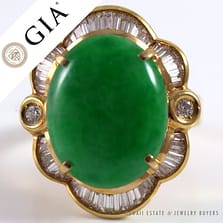 GIA CERTIFIED GREEN JADEITE JADE & DIAMOND 18K YELLOW GOLD RING SIZE 6.5