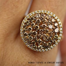 Fancy Chocolate Diamond 19mm Circle 18k Yellow Gold Ring Size 6.5