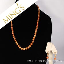 Mings Red Jade Graduated Bead 14k Yellow Gold Necklace and Earring Set