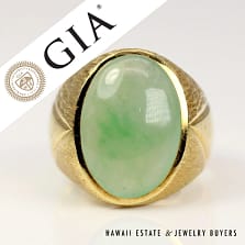 GIA Grade A Natural Jadite Jade Cabochon Oval 14K Yellow Gold Men's Ring Size 9