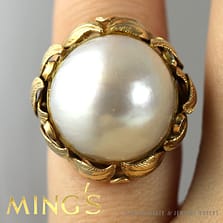 MING'S HAWAII MABE 16.6MM PEARL 14K YELLOW GOLD SIGNED RING SIZE 4-5