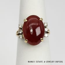 Round Honey Jade with 0.18ctw Diamond 14k Yellow Gold Ring Size 6.25