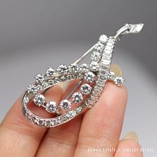 VINTAGE LADY'S DIAMOND WHITE PLATINUM "SWIRL" BROOCH PIN W/ APPRAISAL