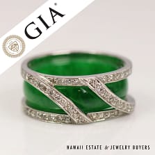 GIA Jadeite Jade & 0.25CTW Diamond 18K White Gold Ring Size 6