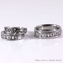 COMPLETE HIS & HERS DIAMOND 18K 14K WHITE GOLD WEDDING BAND SET AND SETTING