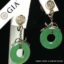 GIA Certified Apple Green Jade Donut Drop 14K Earrings