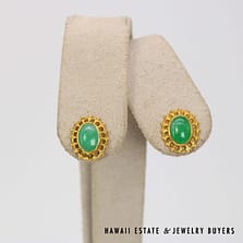 Apple Green Jade 13x11mm 24K Yellow Gold Earrings
