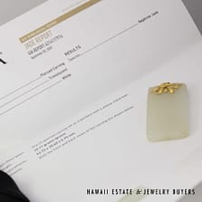 GIA 18th Century Nephrite Carved Tablet w/ 14K Yellow Gold Bail
