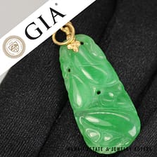 GIA Type A Carved Green Jade 14k Yellow Gold Pendant