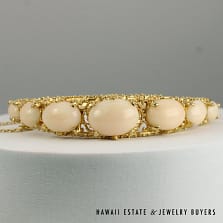 Angelskin Coral Hinged 14k Yellow Gold Bangle Bracelet Size 6.75