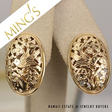 Ming's Hawaii Bird in Plum Oval Pierced Omega Clip Earrings w/ Box