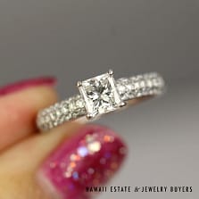 GIA 1.21CT Princess Cut Diamond 0.45CTW Diamond Engagement Ring Size 8