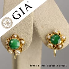 GIA Natural Grade A Jadeite Jade Keshi Pearl 14K Yellow Gold Screw-back Earrings