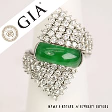 GIA Natural Grade A Green Jadite Jade and 2ctw Diamond 18K Gold Ring Size 6.5