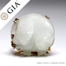 GIA CERTIFIED JADE TRANSLUCENT WHITE CARVED RAM 14K YELLOW GOLD RING SIZE 6-6.25