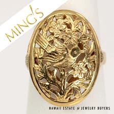 Ming's 5.9g 14KYG Oval Bird in Plum Ring Size 5.25