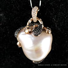 21MM BAROQUE CULTURED SOUTH SEA PEARL W/ BLACK & WHITE DIA 18k ROSE GOLD PENDANT
