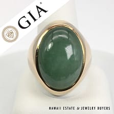 GIA Type A Oval Green Jade Measures 26*19mm 14K Yellow Gold Ring Size 13.75