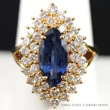 2.78CT BLUE SAPPHIRE MARQUISE & 2.23CTW DIAMOND 18K GOLD RING W/ APPRAISAL
