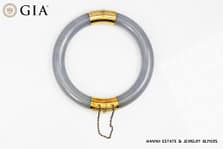 GIA 14KYG 52.3g GRAY PURPLE JADE TYPE A HINGED BANGLE BRACELET SIZE 7