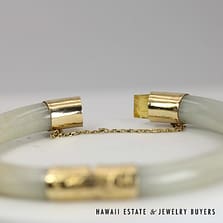 Gray and Red Jade 14k Yellow Gold Hinged Bangle Bracelet Size 7.75, - Image 4