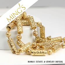 Ming's 77.9g 14KYG Ball & Cylinder Shou Necklace 33" Length