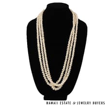 Three Strand Ni'ihau Shell Lei: Pikake Momi Ke'oke'o 39 inches #2955-03