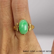 6.3g 20KYG Type A Green Jade 14x9mm Oval Ring Size 7