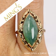 Ming's Marquise Jade Cabochon 14K Yellow Gold Ring Size 5.5