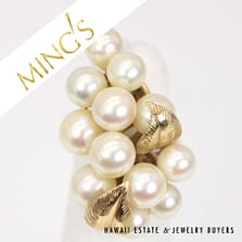 Ming's Pearl Cluster 14K Yellow Gold Ring Size 4.5
