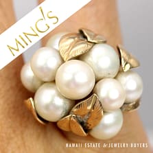 Ming's Pearl 14K Yellow Gold Cluster Ring Size 6