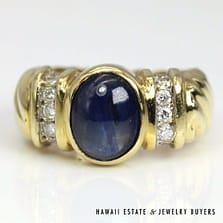 2.50ct Sapphire Cabochon and 0.40ctw SI/GH Diamond 14K Yellow Gold Ring Size 7