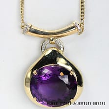 75ct Oval Amethyst 0.15ctw SI/GH 14K Yellow Gold Diamond Pendant 17" Length