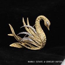 Swan 0.08ctw Diamond 14K Yellow Gold Brooch