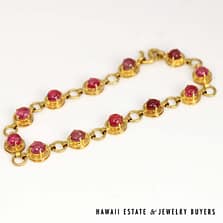 20K Yellow Gold 5.50ctw Ruby Cabochon Bracelet Size 6.25
