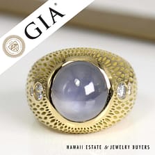 GIA 17.69ct Blue Star Sapphire Cab 0.60ctw Diamond 18K Yellow Gold Gent's Ring Size 10.5