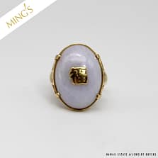 MING'S 6.4g LAVENDER JADE "GOOD FORTUNE" CHINESE CHARACTER RING SIZE 5.5