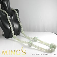 MING'S HAWAII RARE JADE CARVED BEAD 14K YELLOW GOLD NECKLACE 31"